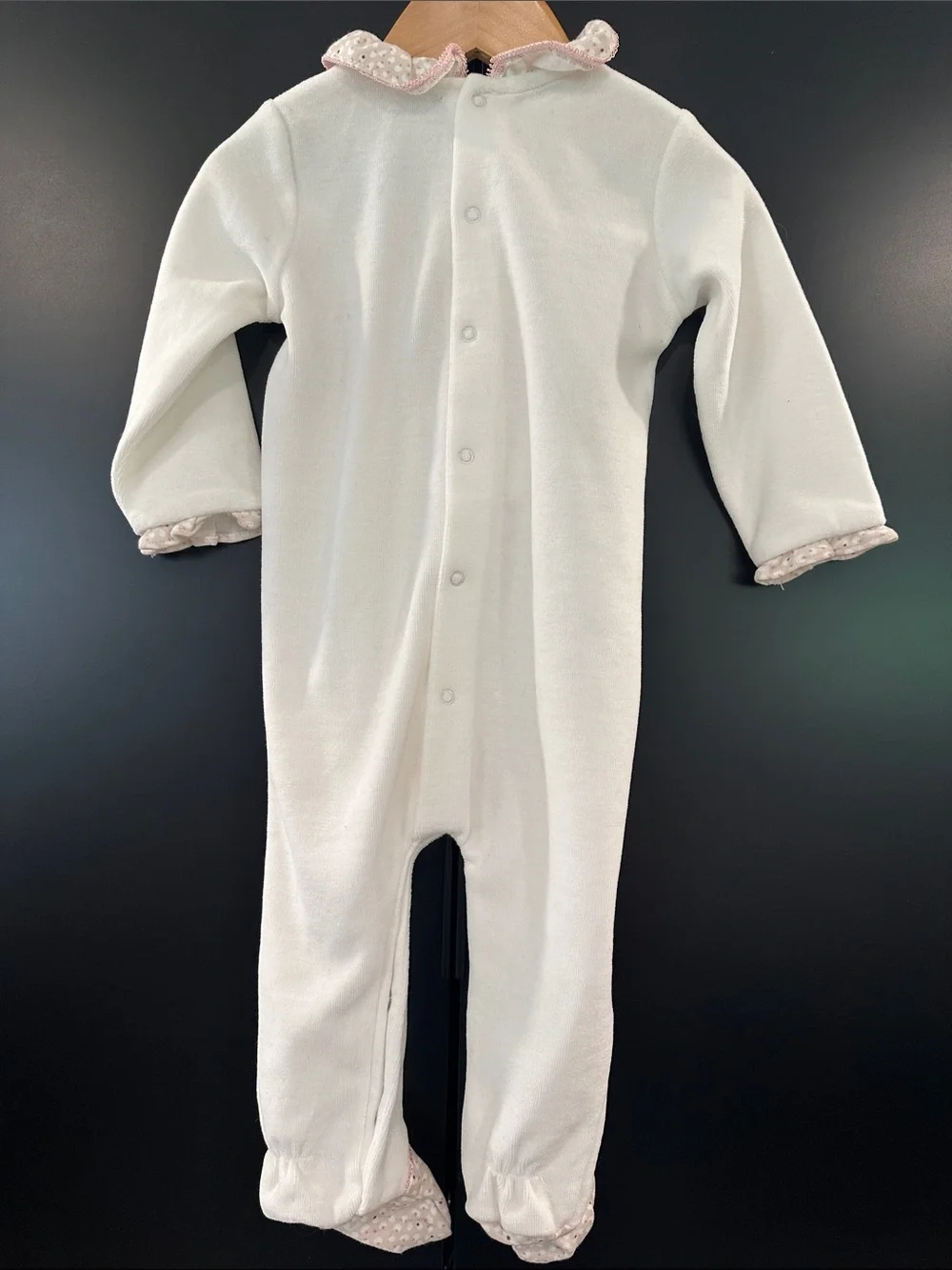 Mayoral New Girls Cream‎ Velour Footed Sleeper Ruffle Trim Bow 4-6 Months